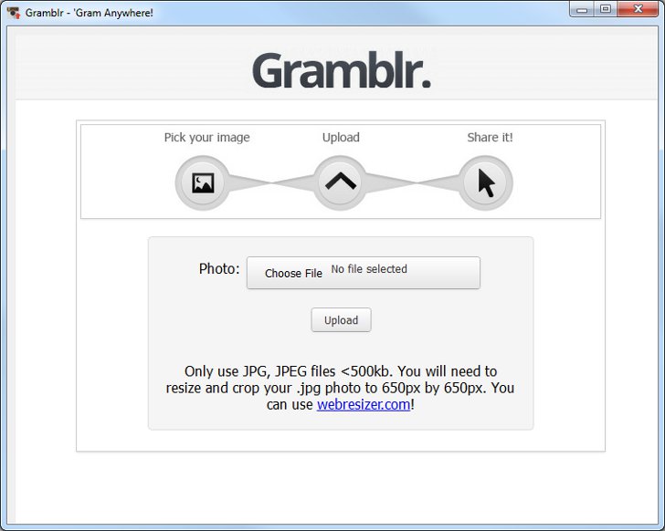 Загрузка фото в Инстаграм через Gramblr: выберите нужный файл