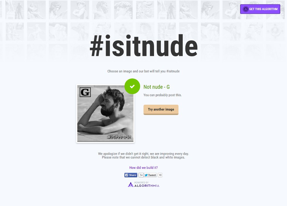 Пример проверки в IsItNude: фото определено как Not Nude