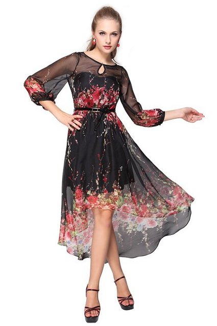 Модные фасоны платьев из шифона лето 2014