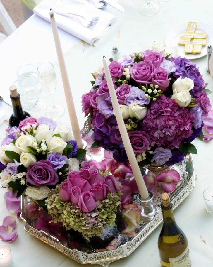Оформление свадебного стола живыми цветами