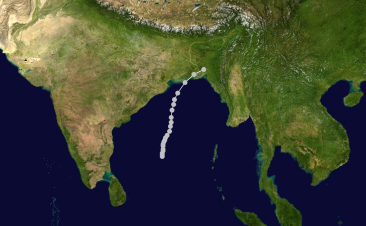 Движение тропического циклона Бхола